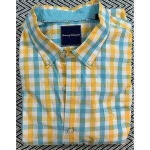 Tommy Bahama Mens XXL Yellow & Blue Plaid Button-Up Shirt 100% Pima Cotton